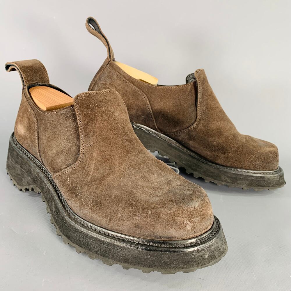 JULIUS_7 Size 9.5 Brown Black Suede Chunky Tread Sole Loafers